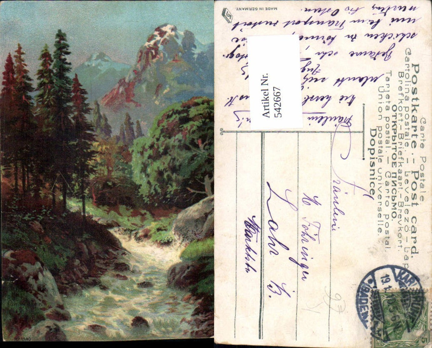 542667,Künstler AK Robert Kämmerer Bach Berge Landschaft