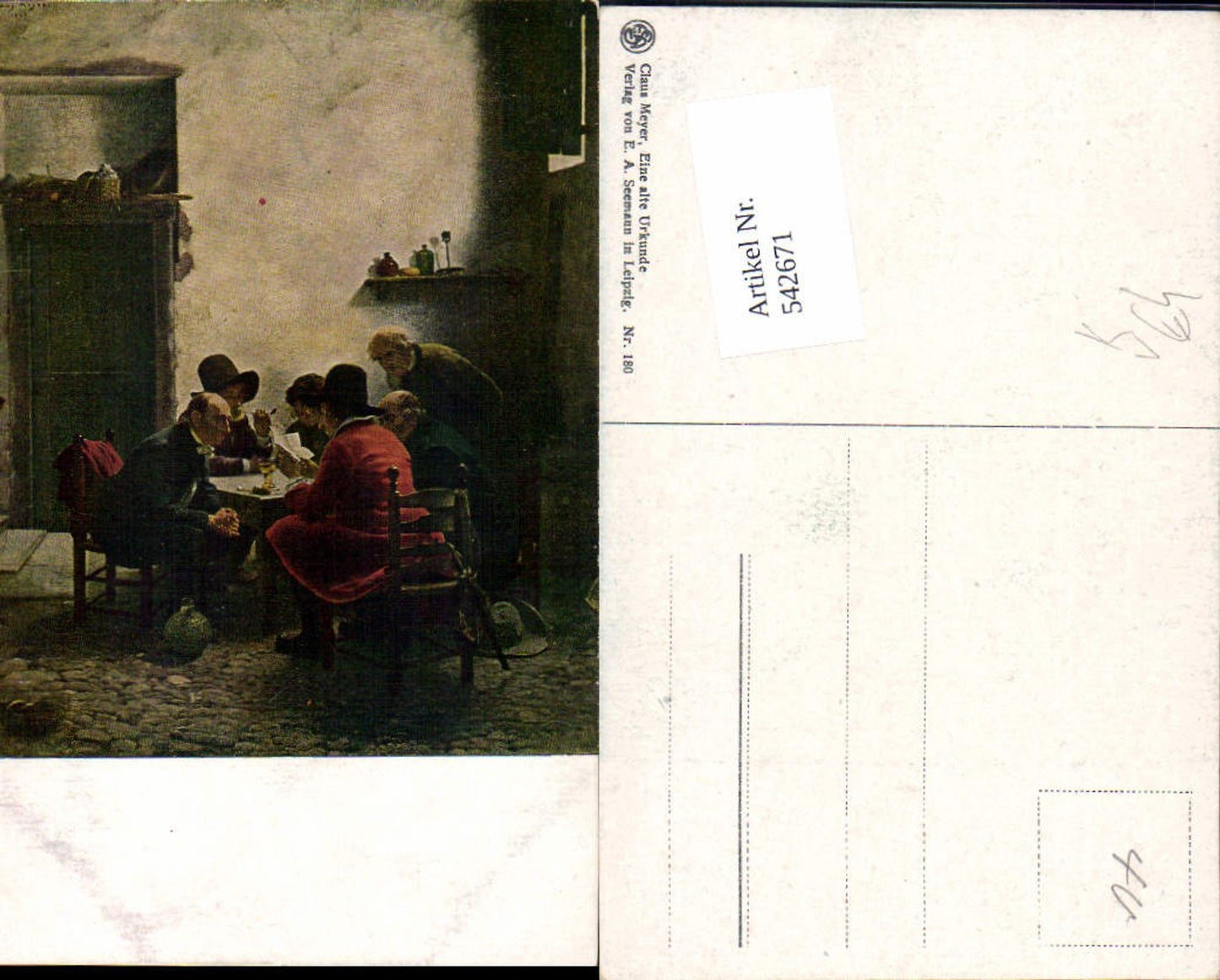 542671,Künstler AK Claus Meyer Eine alte Urkunde Lesen Männer