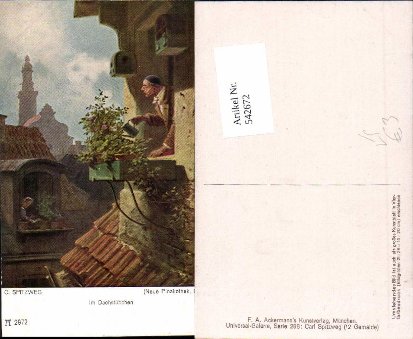 542672,Künstler AK Carl Spitzweg Dachstübchen pub Ackermann 288