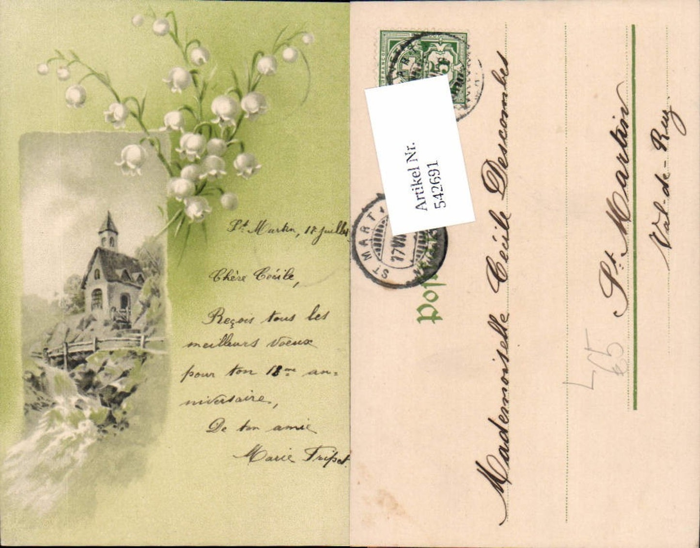 542691,Künstler AK Litho Maiglöckchen kapelle Kirche