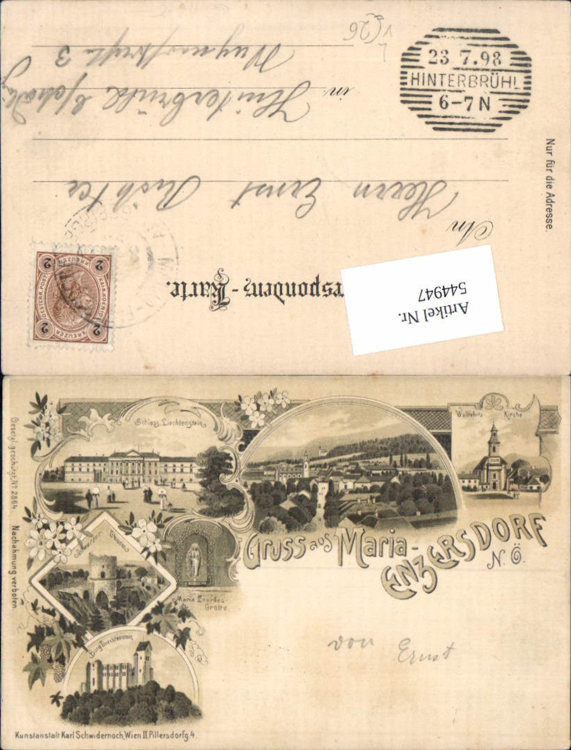 544947,tolle Lithographie Gruß aus Maria Enzersdorf pub Schwidernoch 2864