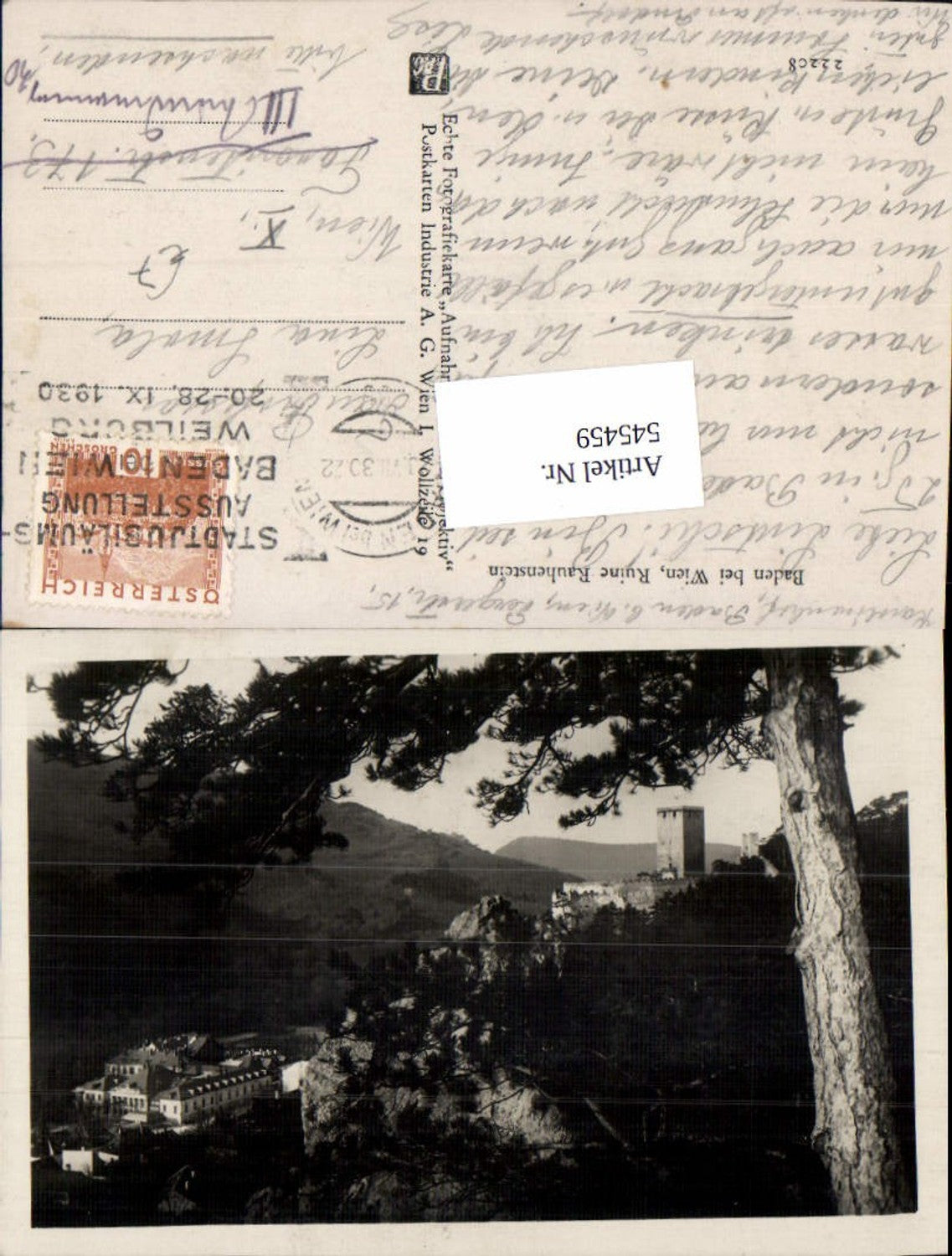 545459,tolle Foto-AK Baden bei Wien Ruine Rauhenstein