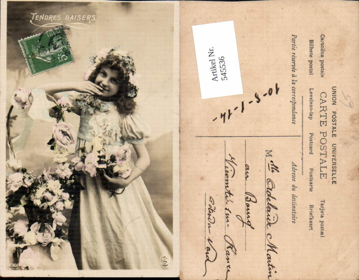 545536,Foto-AK Kinder süsses Mädchen Kleid Blumen