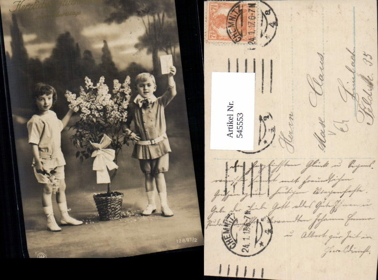 545553,Foto-AK Kinder Junge Mädchen geburtstag pub NPG 12897/2