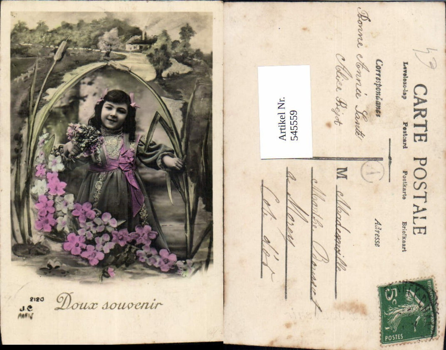 545559,Fotomontage Foto-AK Kinder Mädchen Blumen Schilf