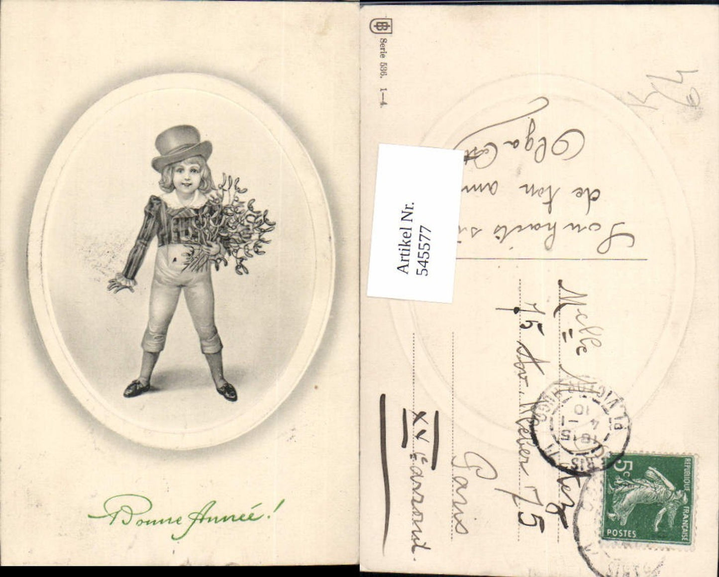 545577,Künstler Präge AK Kinder Kind Mädchen Hut Bonne Annee