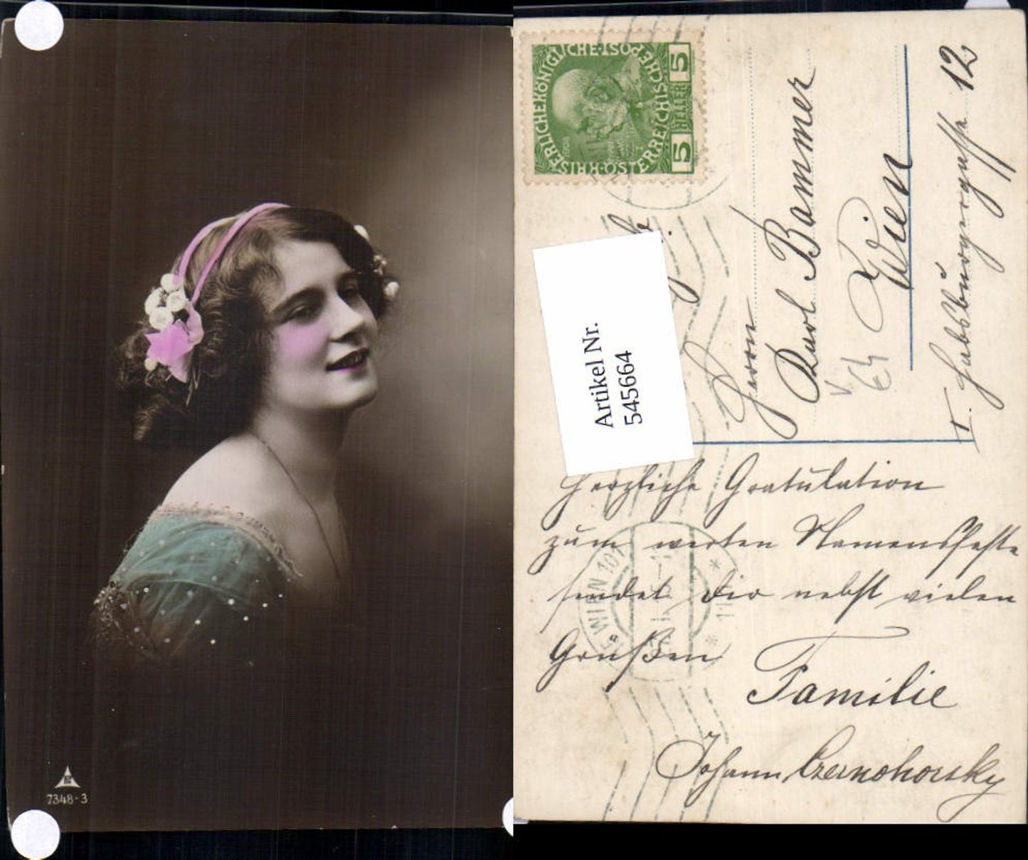 545664, Photo-AK Woman Women's Headdress pub Photochemistry Berlin 7348-3