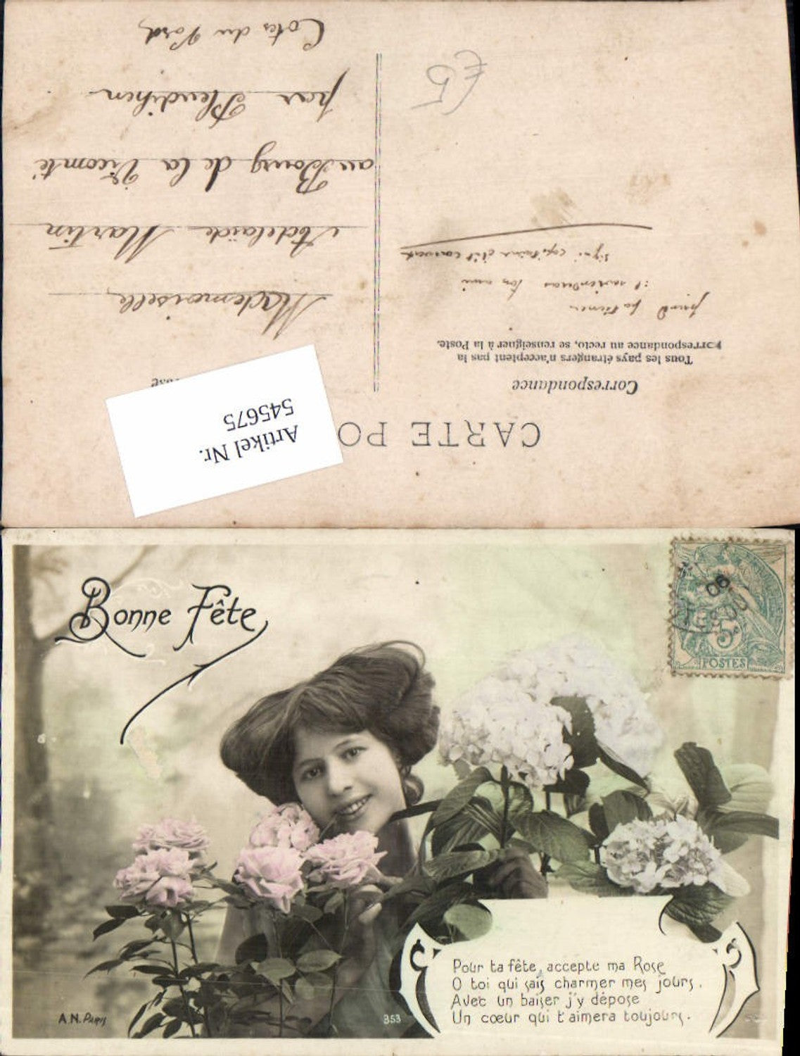 545675,tolle Foto-AK Frau Blumen Rosen Passepartout