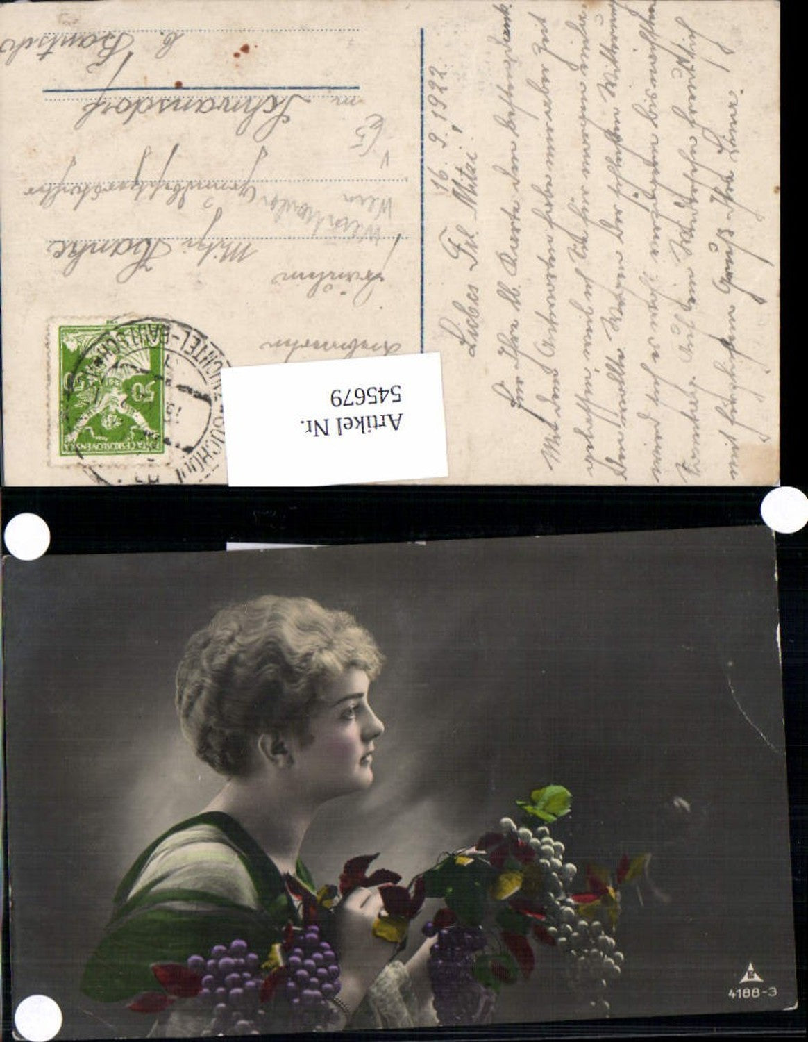 545679,tolles Portrait Foto-AK Frau m. Trauben Weintrauben Wein Obst pub Photochemie Berlin 4188-3