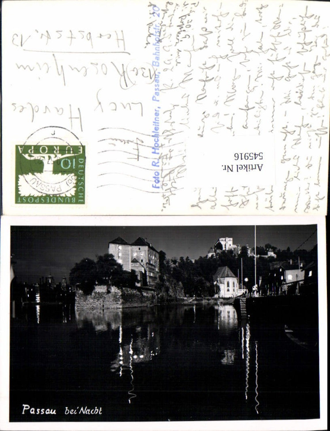 545916, great photo postcard of Passau city at night, R. Hochleitner Passau
