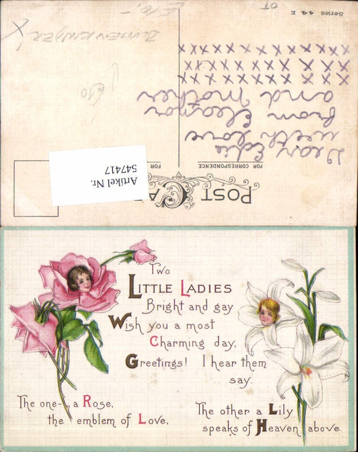 547417,Künstler Litho Engel Engelsköpfe Kinderköpfe Rose Blumenkinder