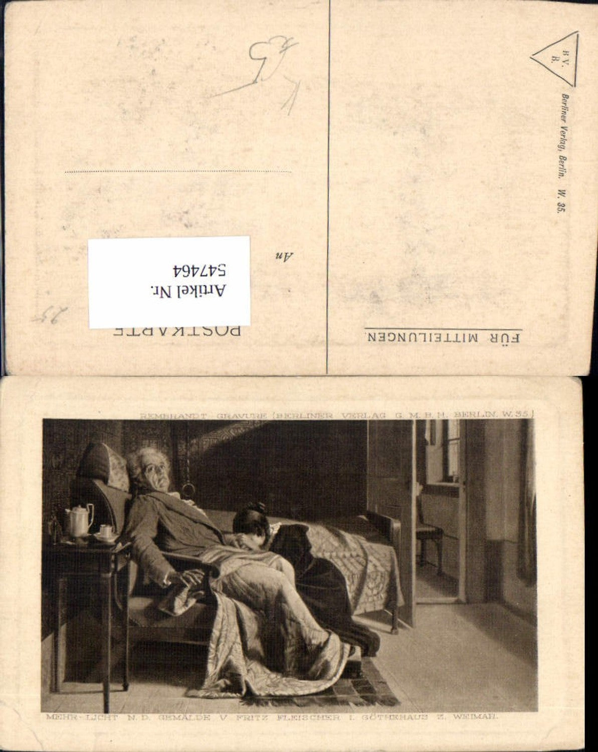 547464,Künstler AK Fritz Fleischer Göthehaus Göthe Weimar Tod