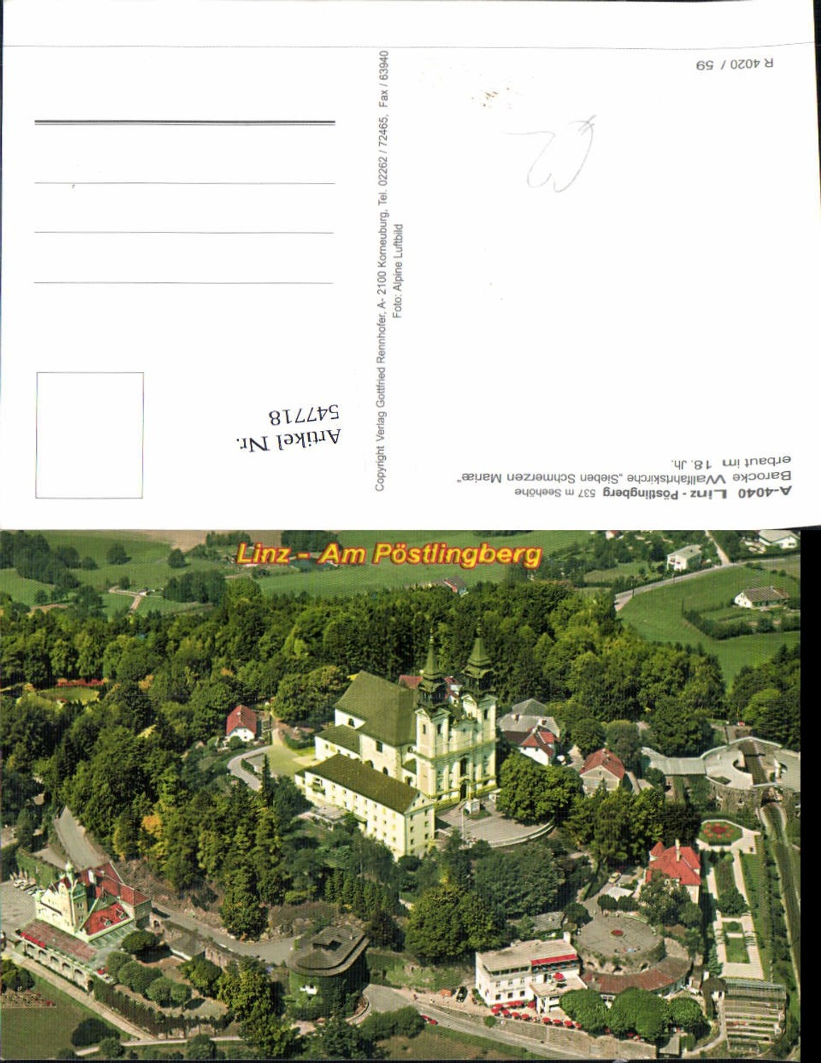 547718,Linz an der Donau Fliegeraufnahme Pöstlingberg