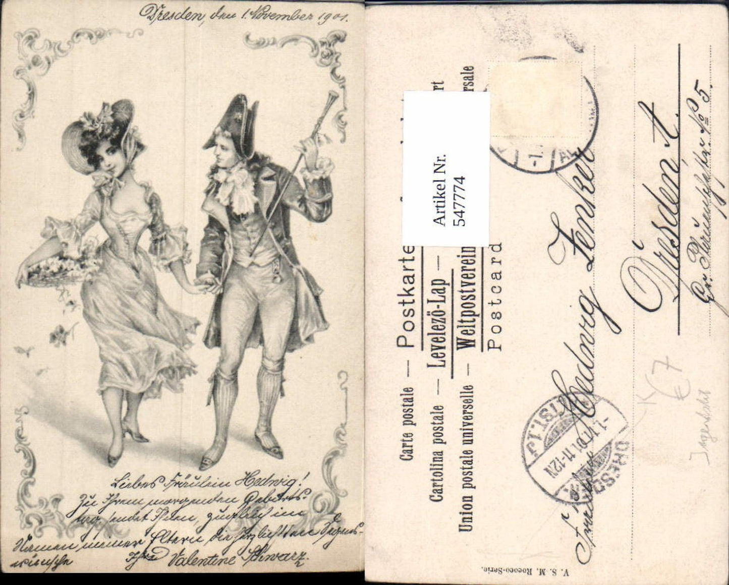 547774,Künstler AK Jugendstil Frau Mann Passepartout pub Rococo Serie