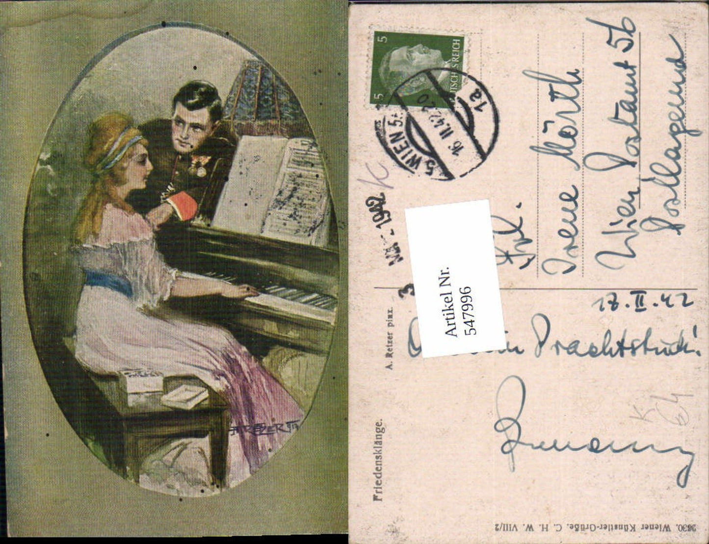 547996,Künstler AK A. Retzer Liebe Liebespaar Paar Klavier
