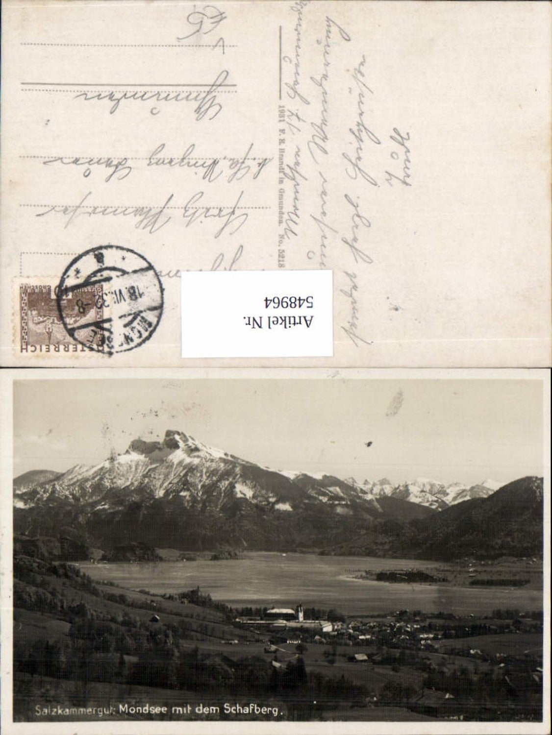 548964,Mondsee m.d. Schafberg pub Brandt 5218