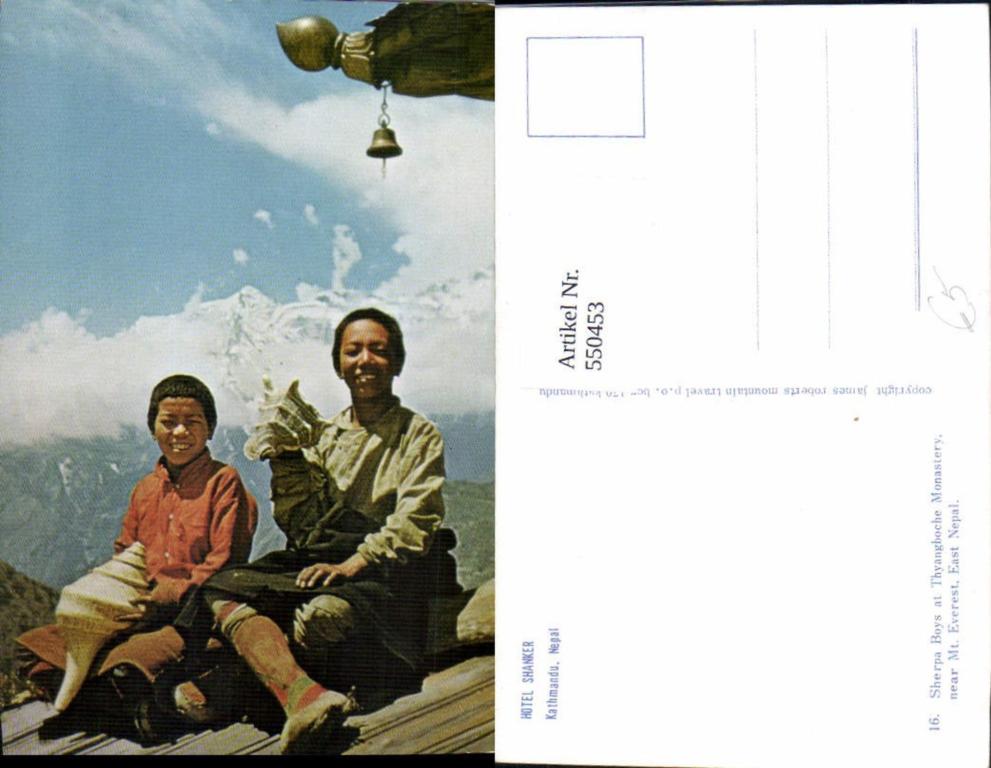 550453,Asia Nepal China Kathmandu Hotel Shanker Sherpa Boys Mount Everest Thyangboche