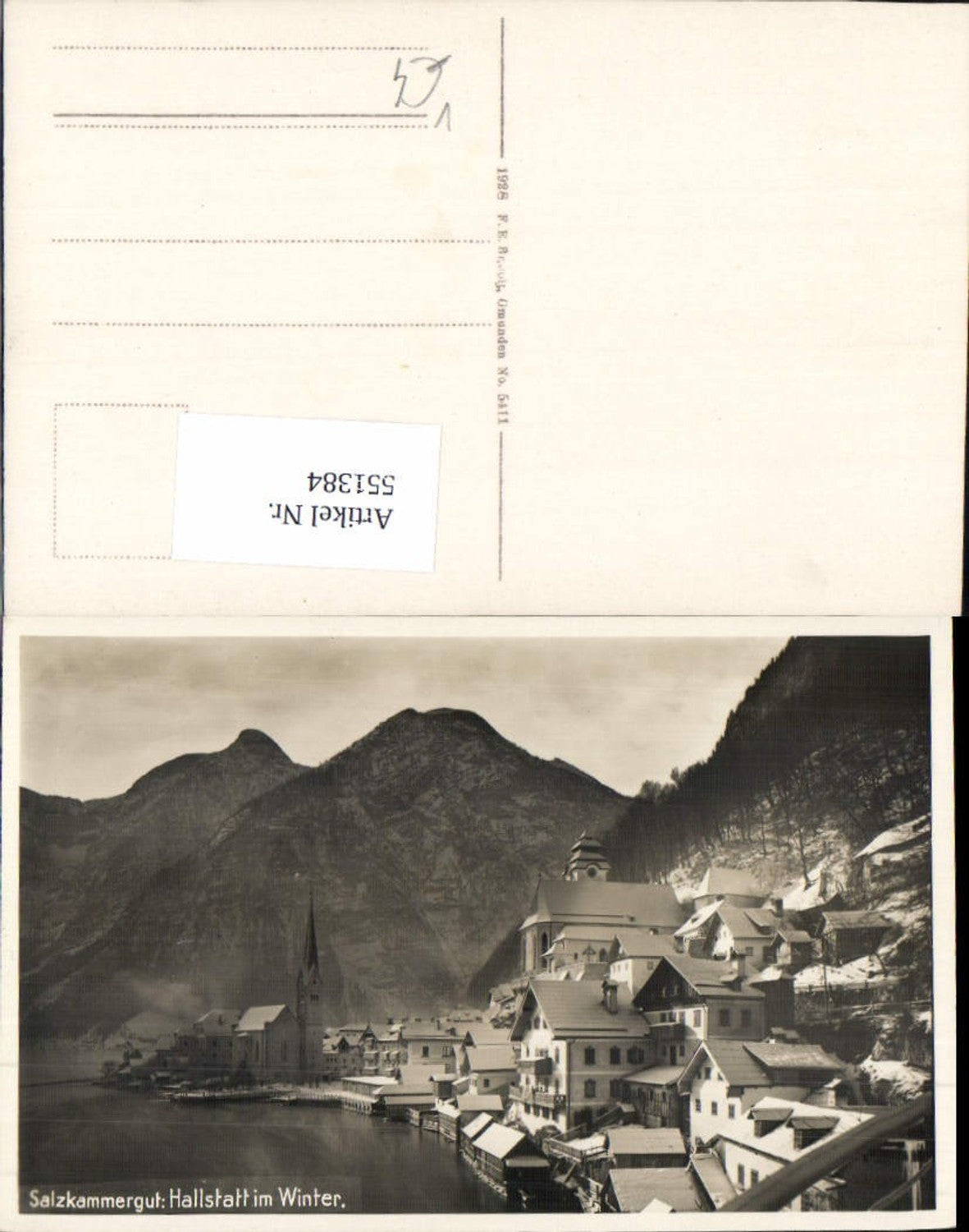 551384,Hallstatt am Hallstättersee im Winter Häuserdetails pub Brandt 5411