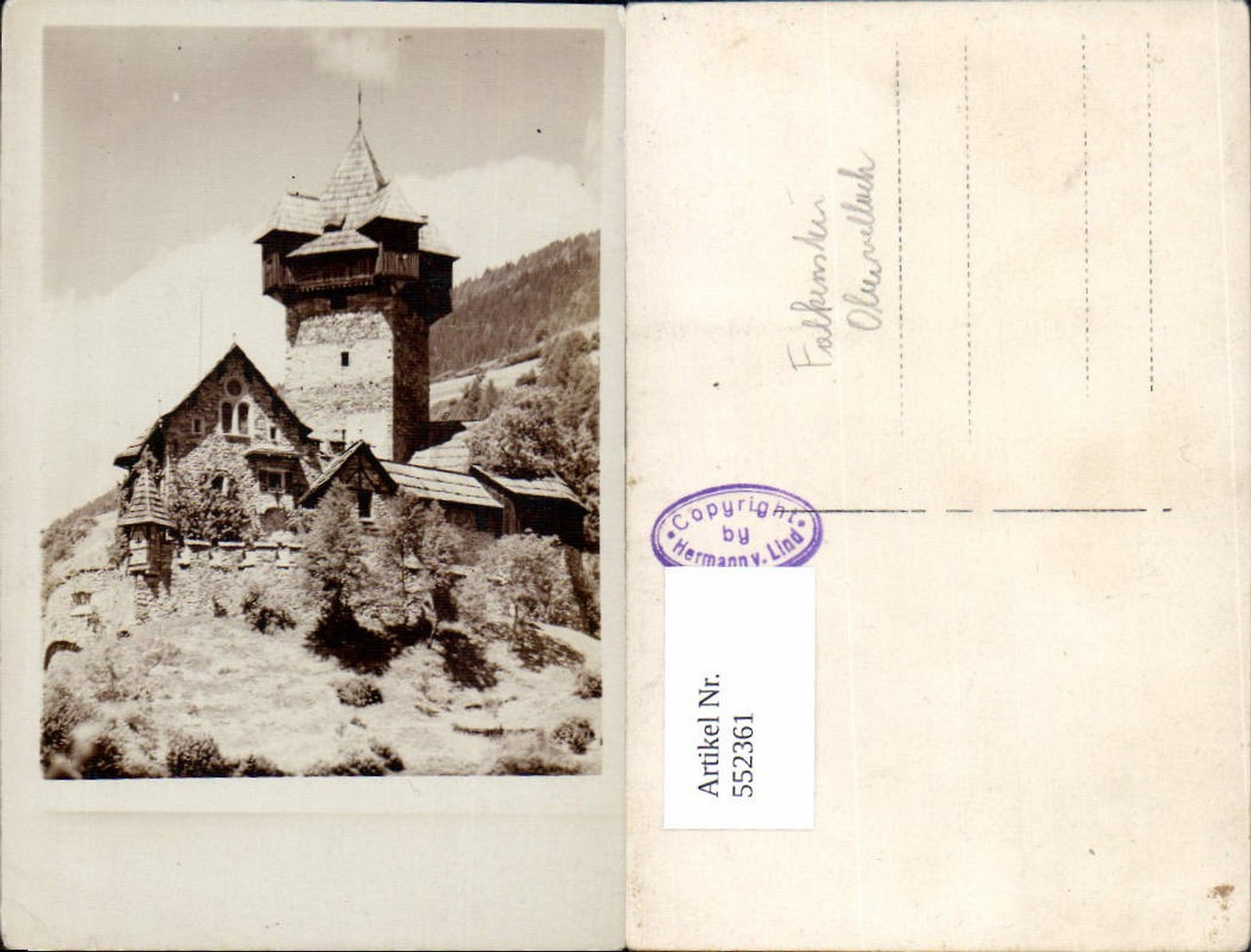 552361, great photo postcard of Falkenstein Castle near Obervellach