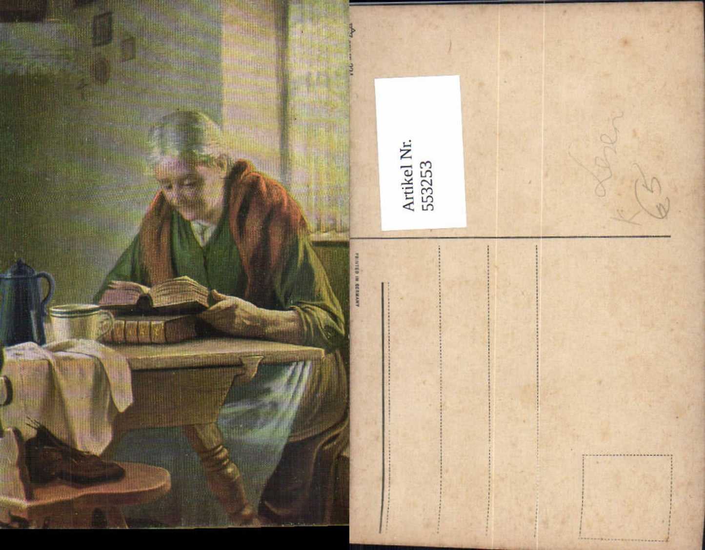 553253,Künstler AK Lesen liest Frau Kanne Buch