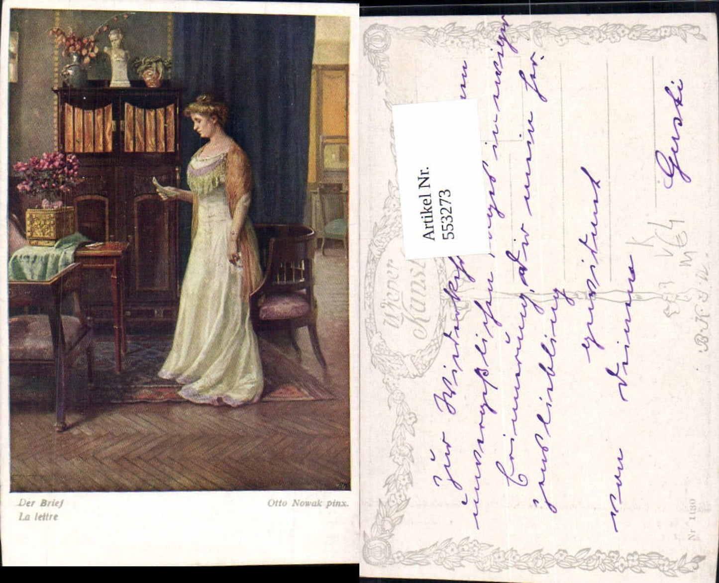 553273,Künstler AK Otto Nowak Lesen liest Frau Brief pub B.K.W.I. 1130