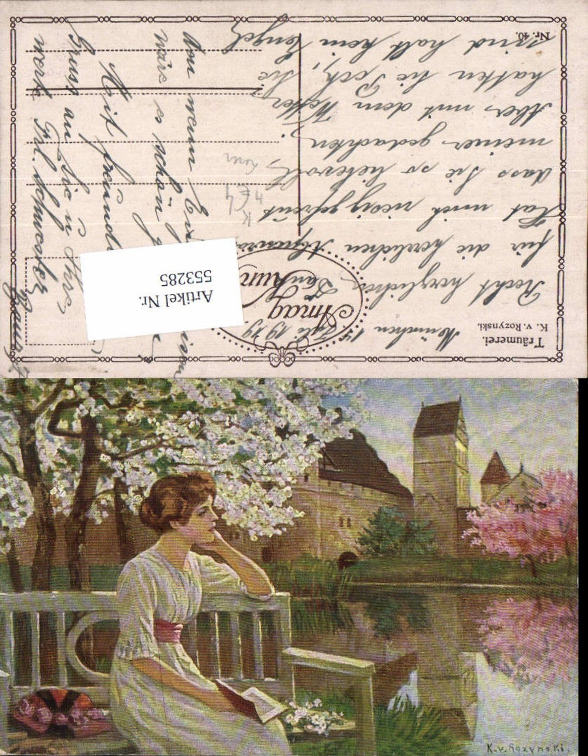 553285,Künstler AK K. v. Rozynski Lesen liest Buch