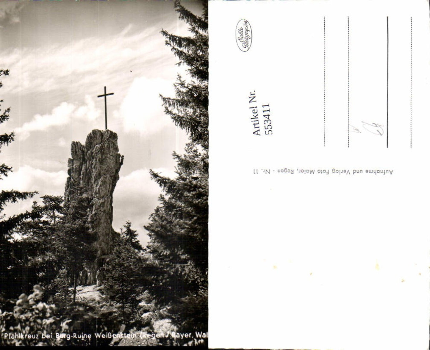 553411,Bayerischer Wald Regen Ruine Weißenstein Kreuz Pfahlkreuz