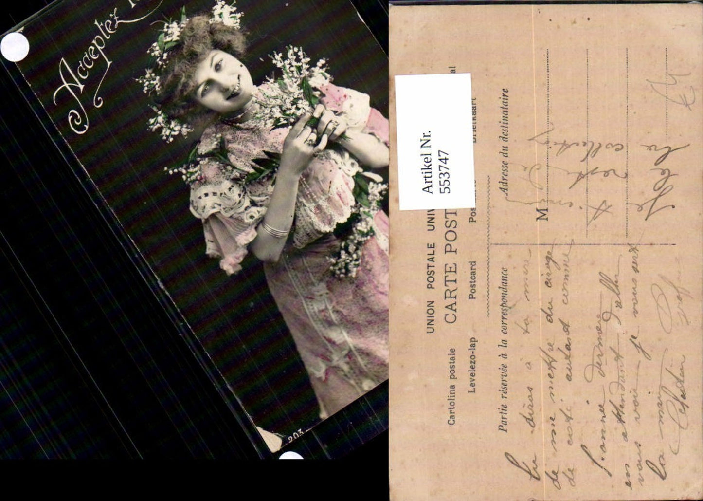 553747,Foto-AK Frau Kleid Blumen