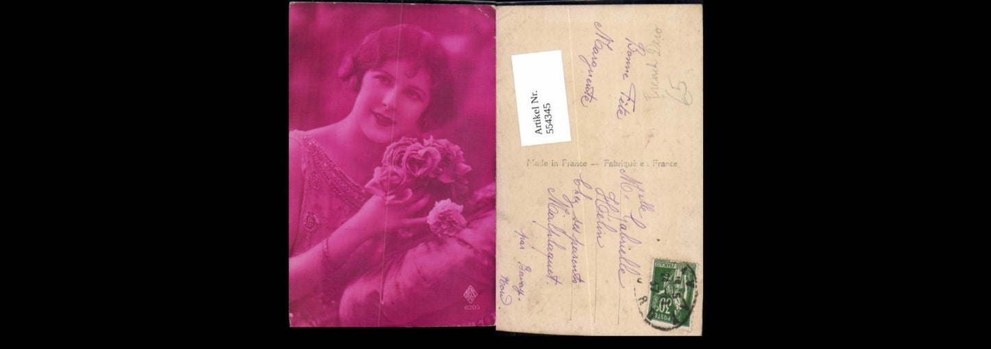 554345,tolle Foto-AK Frau Mode Portrait Rosen Art Deco