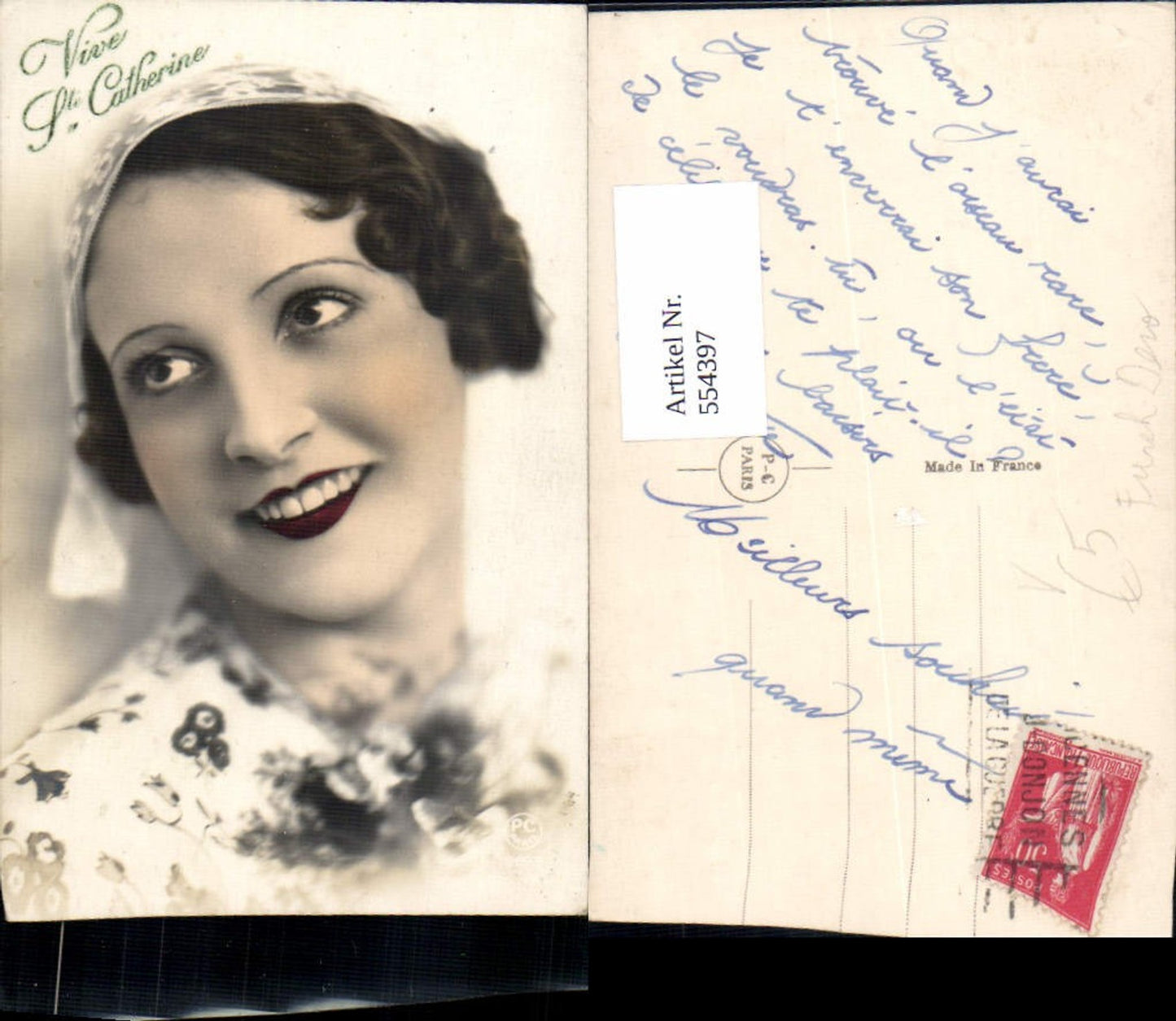 554397, great photo postcard woman fashion portrait hairnet hair accessory pub PC Paris