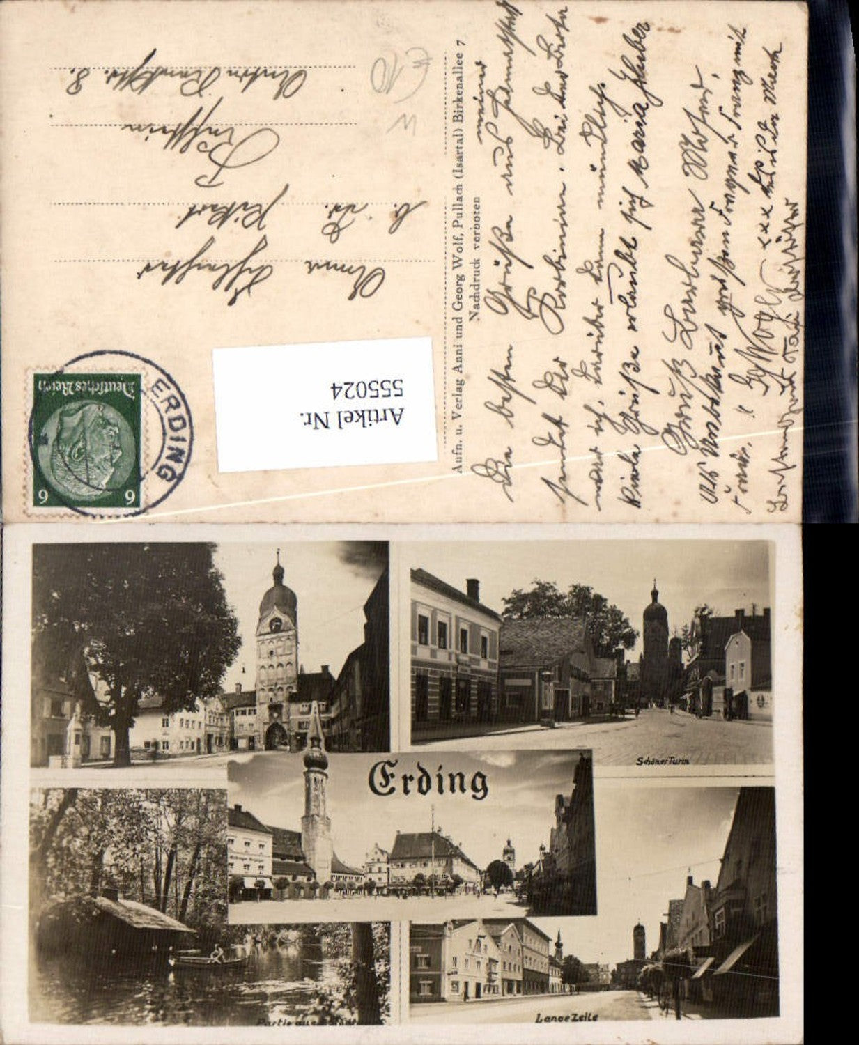 555024,tolle Foto-AK Fotomontage Erding Bayern Lange Zeile Turm
