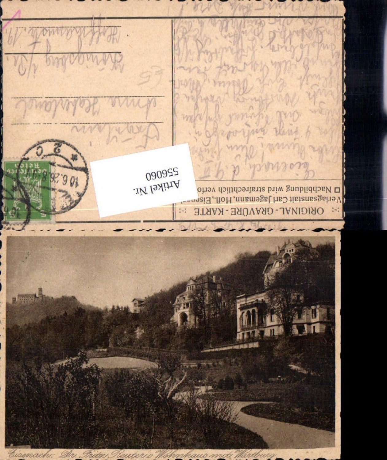 556060,Orig. Gavüre Karte Eisenach Fritz Reuter Wohnhaus Wartburg