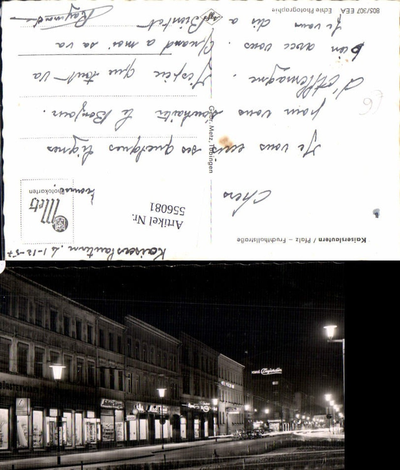 556081,tolle AK Kaiserslautern Pfalz Fruchthallstraße bei Nacht