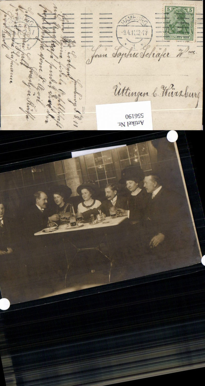 556190,tolle Foto-AK Hamburg Nachtcafe Fraue Bier Hut Hutmode Fr. Lühmann, Hr. Karl, Frau Halt