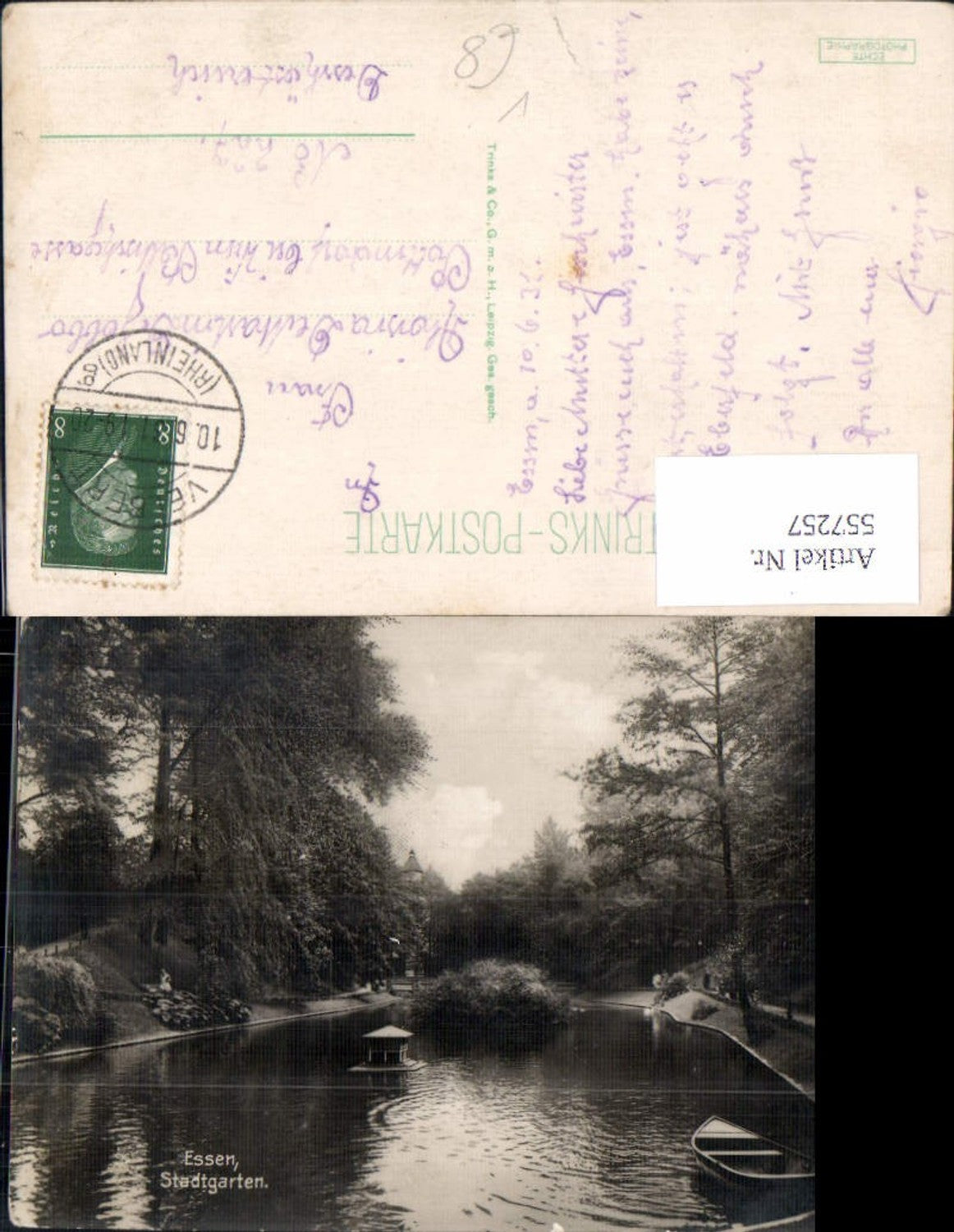 557257,Foto-AK Essen Stadtgarten Boot pub Trinks Postkarte