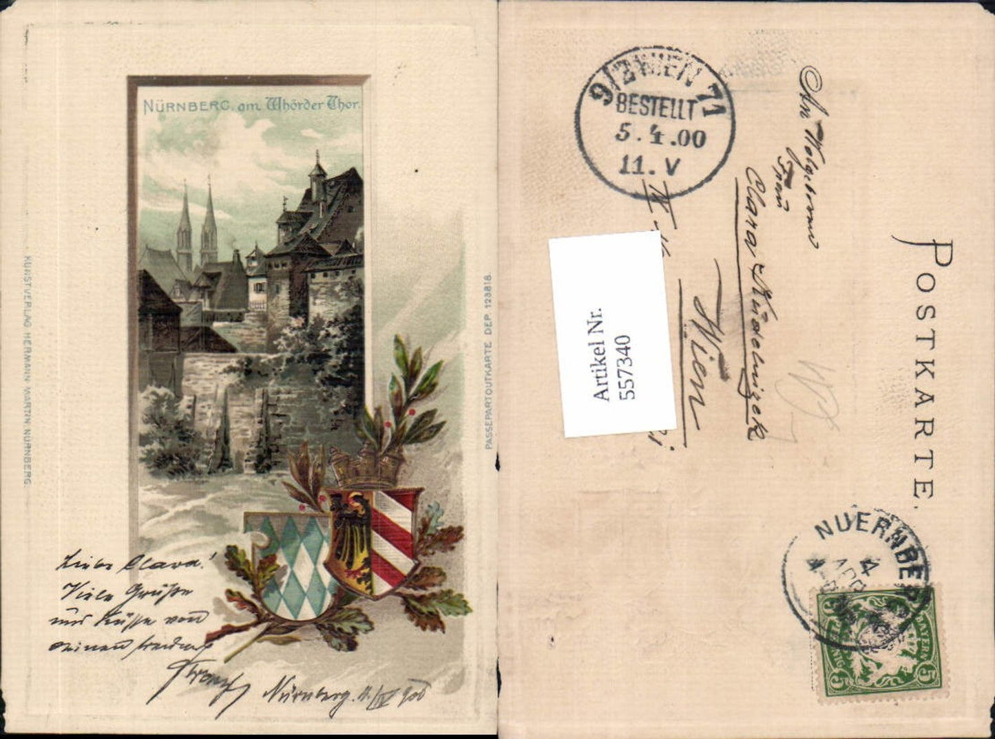 557340,Präge Passepartout Lithographie Nürnberg Whörder Thor pub Hermann Martin