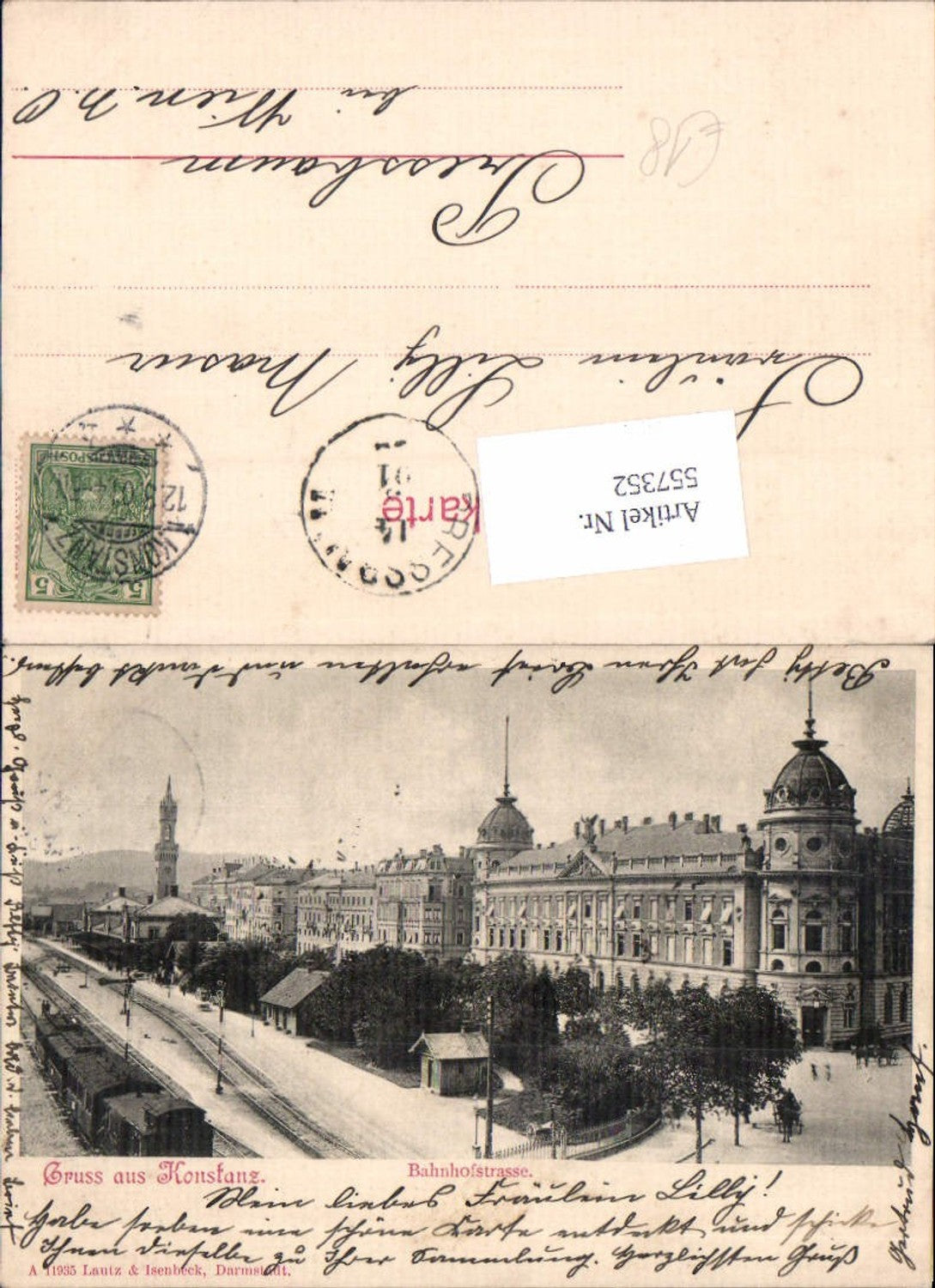 557352,tolle AK Gruß aus Konstanz am Bodensee Bahnhofstrasse Bahnhof