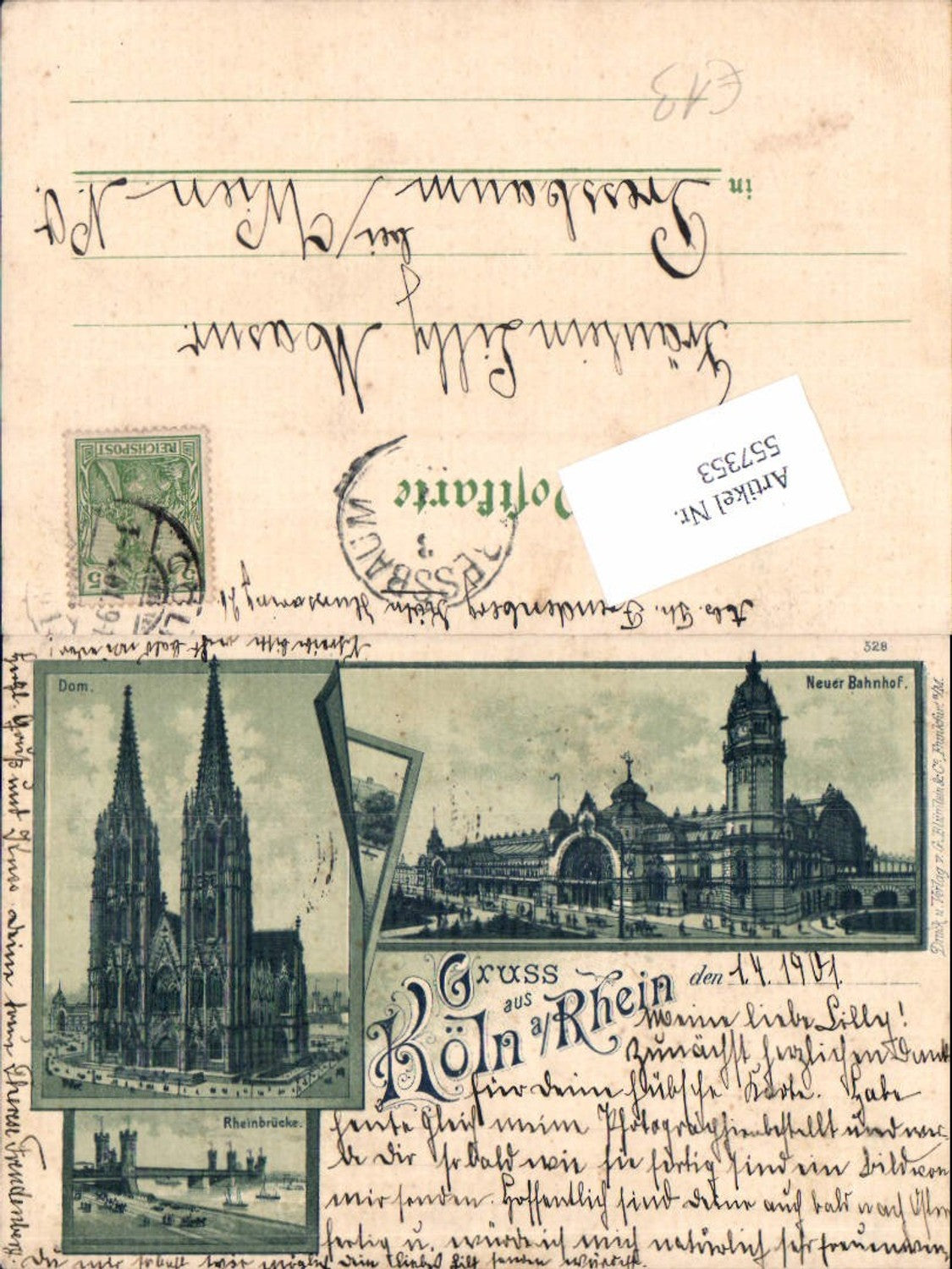 557353,tolle Lithographie Gruß aus Köln am Rhein 1901 Dom Rheinbrücke