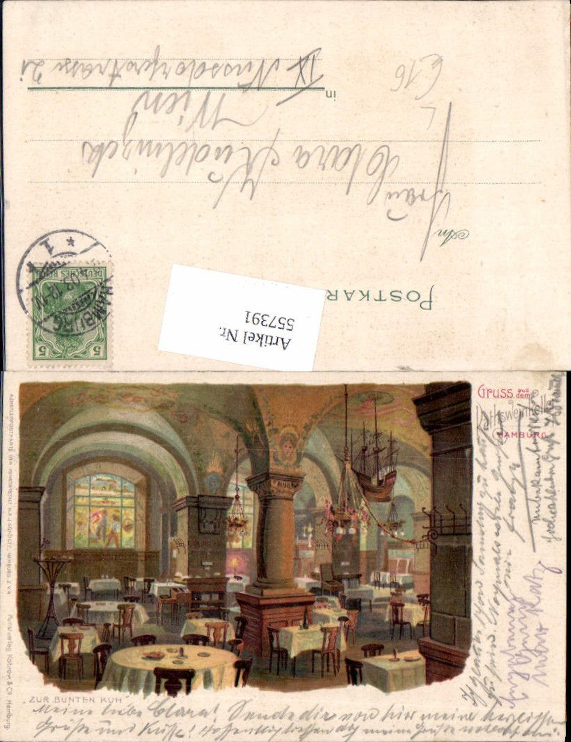 557391,Künstler Lithographie Gruß aus Hamburg Rathsweinkeller Altstadt pub Schultz , Kobrow