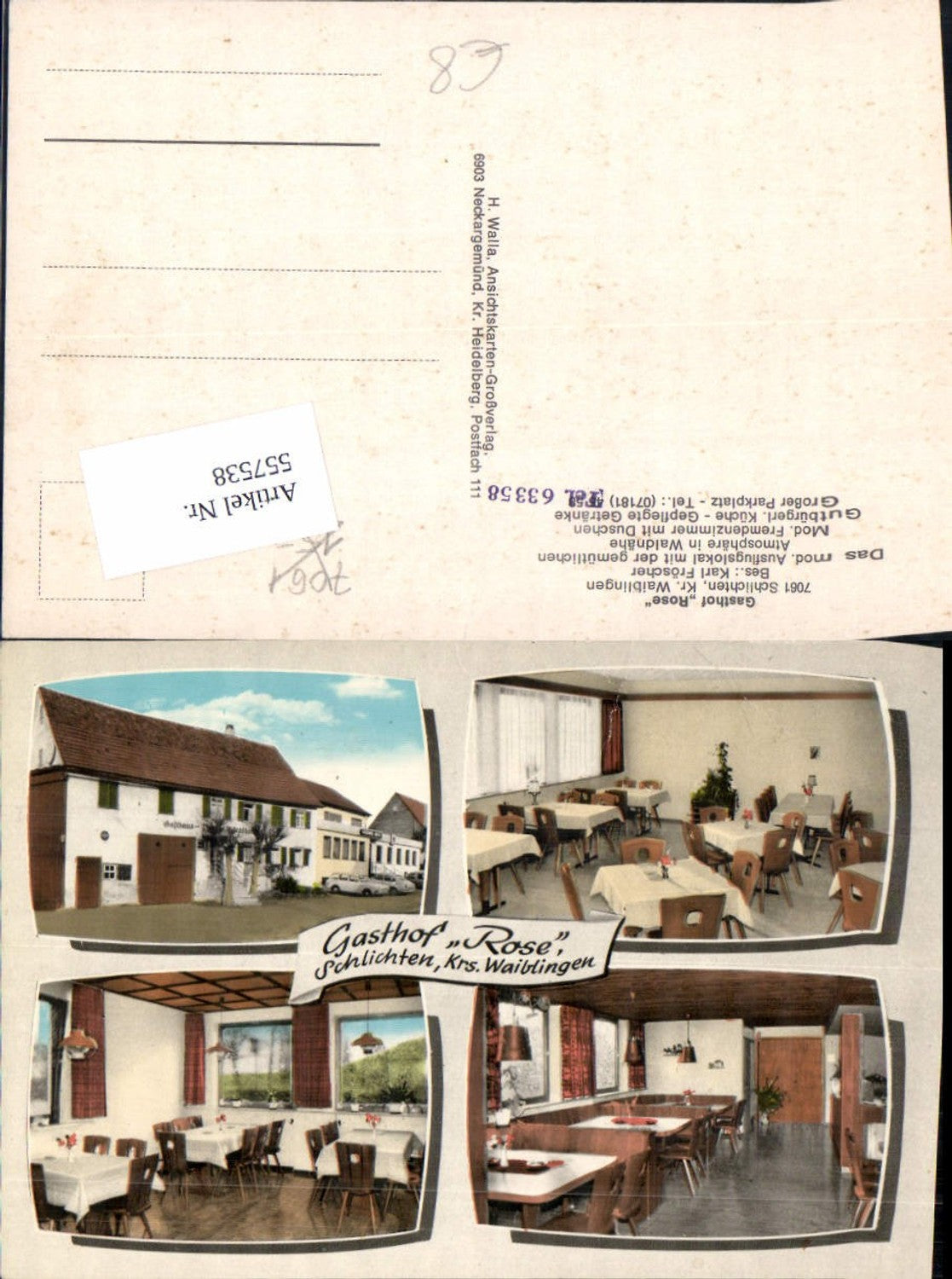 557538,Schlichten b. Schorndorf Kr. Waiblingen Gasthof Rose LK Rems Murr Kreis
