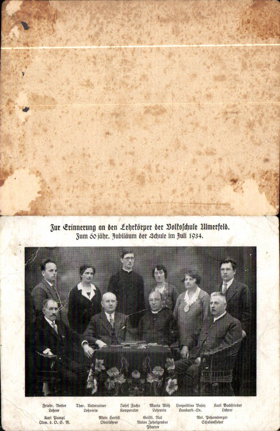 559293,Erinnerung Lehrkörper VS Ulmerfeld Hausmening b. Amstetten 1934