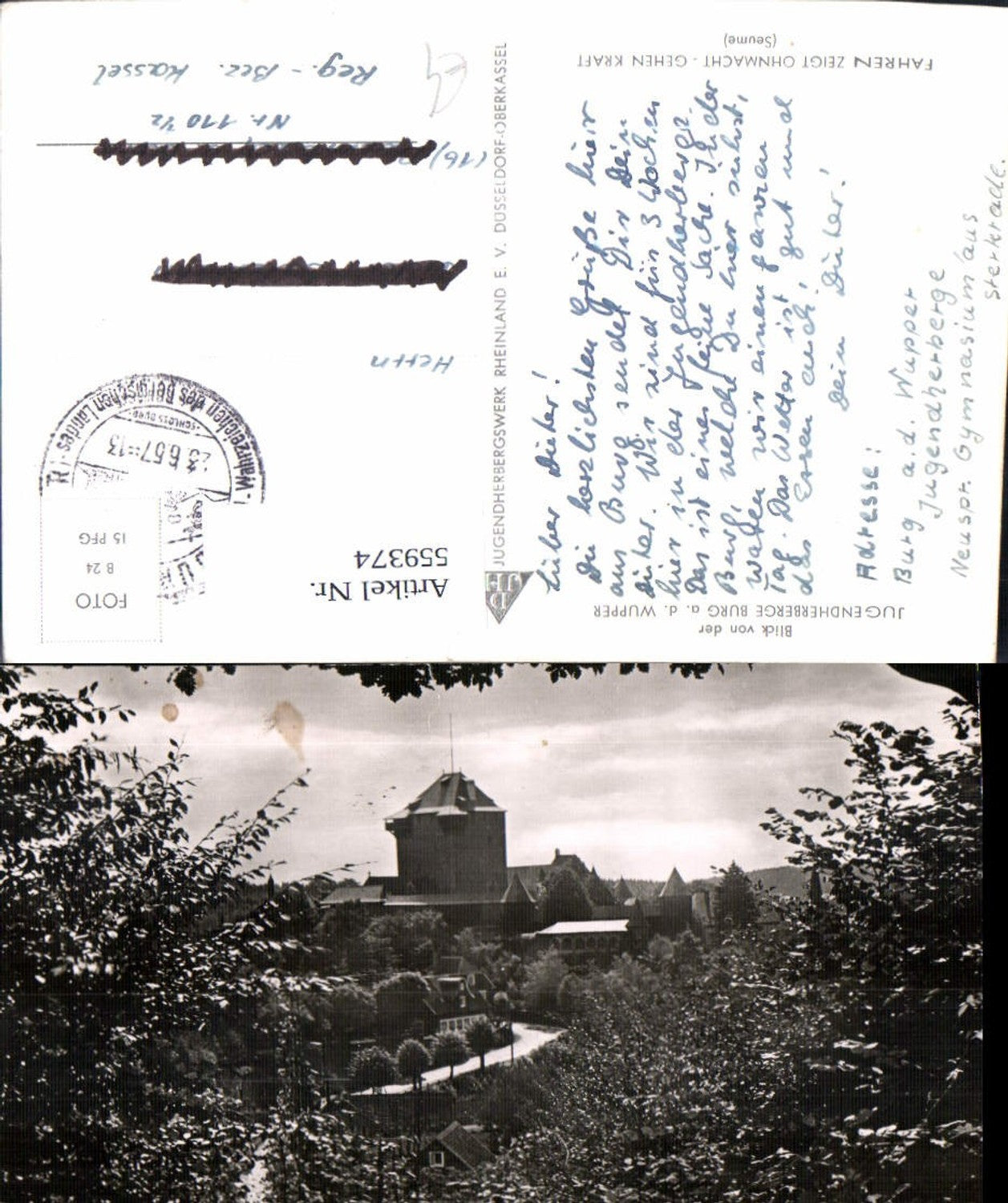 559374,Foto Ak Burg a. d. Wupper Blick v. d. Jugendherberge Solingen