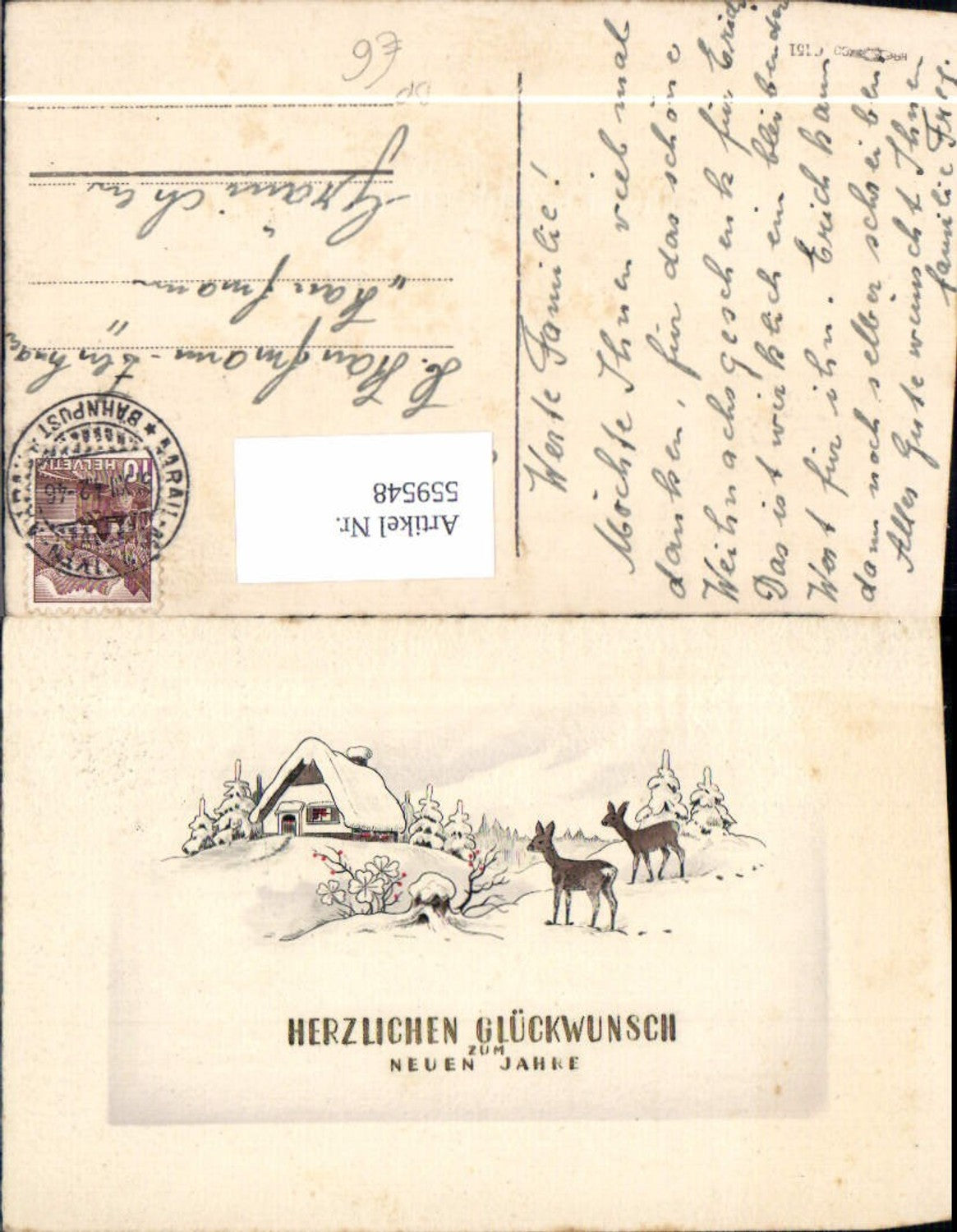 559548,Neujahr Rehe Wild Hütte Haus Winterlandschaft Bahnpost Arras