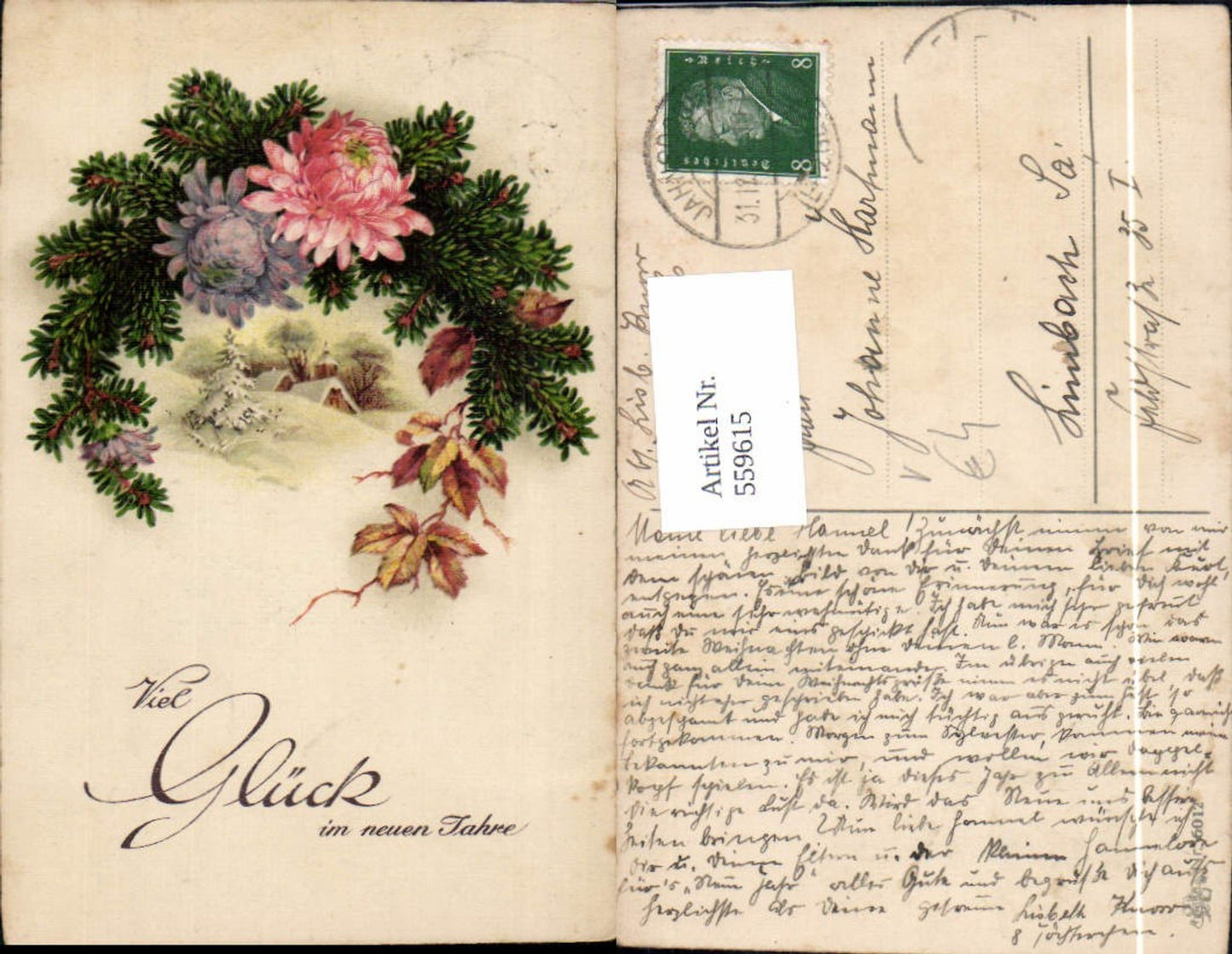 559615,Neujahr Kirche Winterlandschaft Kranz Tanne Blätter Blumen pub Erika 6012