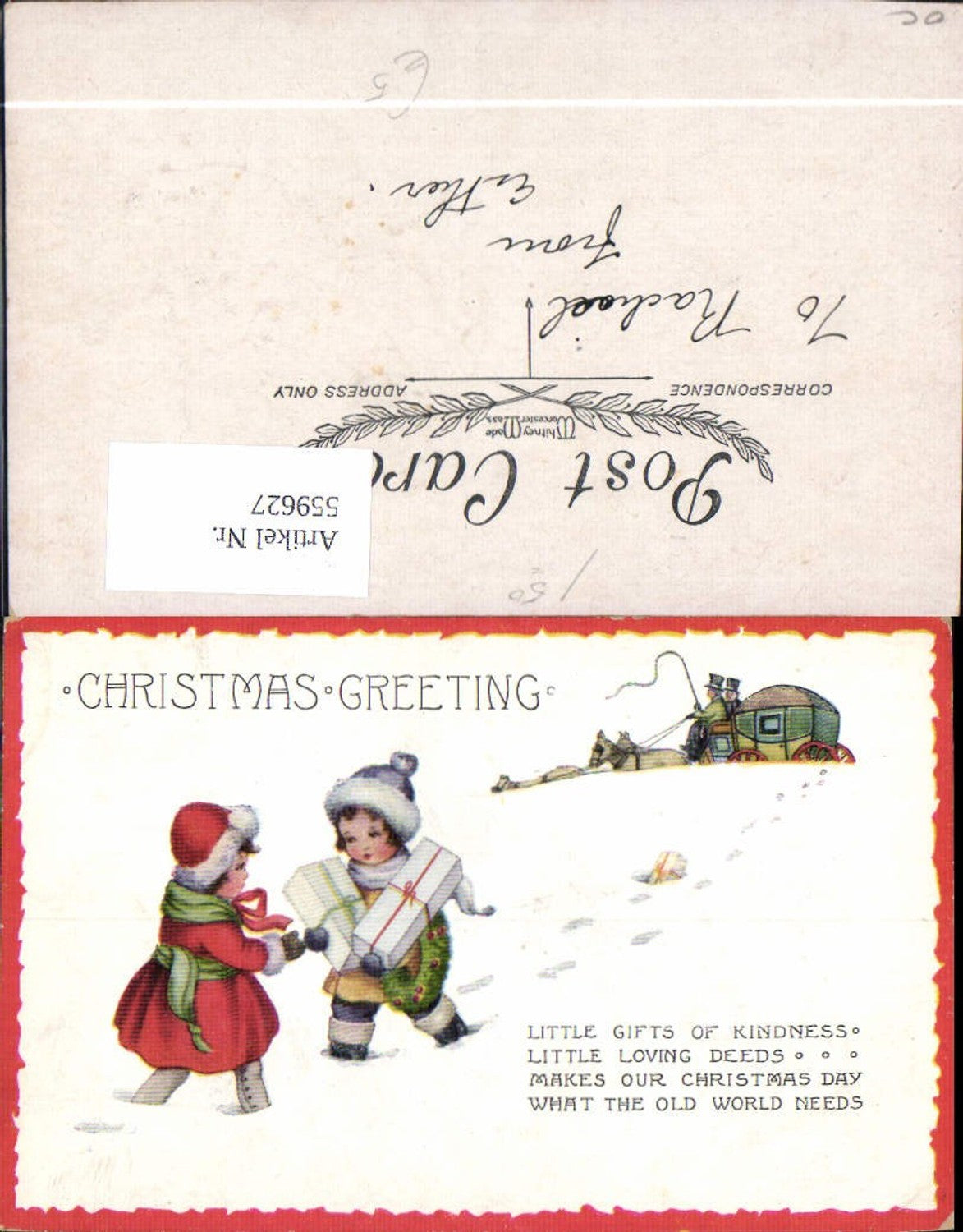 559627,Weihnachten Christmas Greetings Kinder Pakete Postkutsche Text