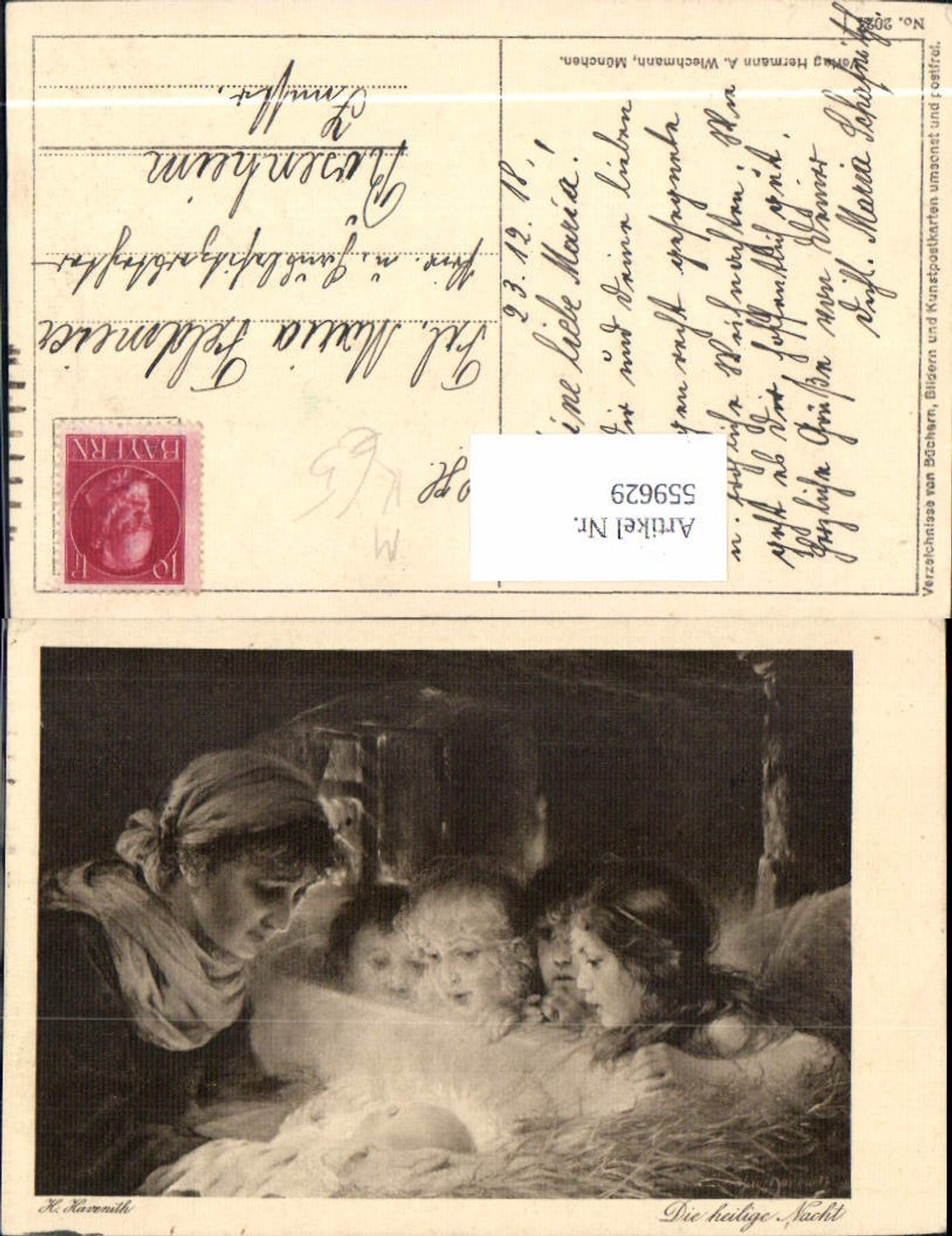 559629, Artist Ak H. Havenith The Holy Night Christmas Mary Christ Child Angel in the manger
