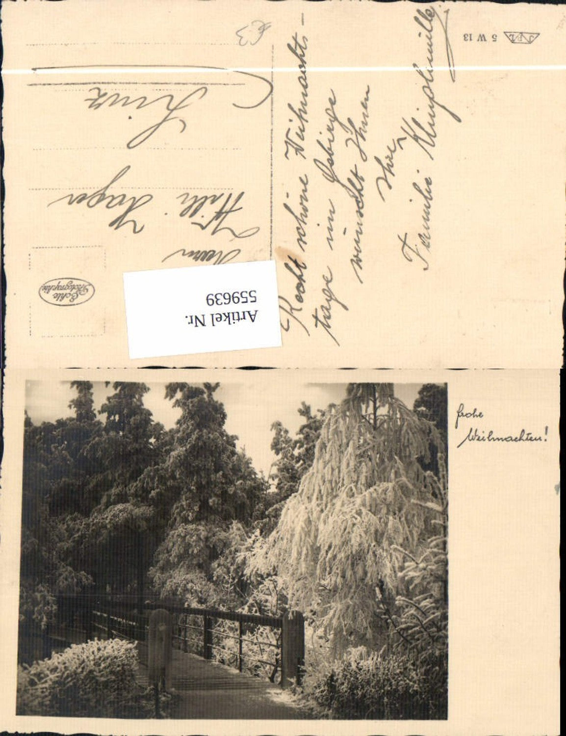559639,Foto Ak Weihnachten Brücke Winterwald