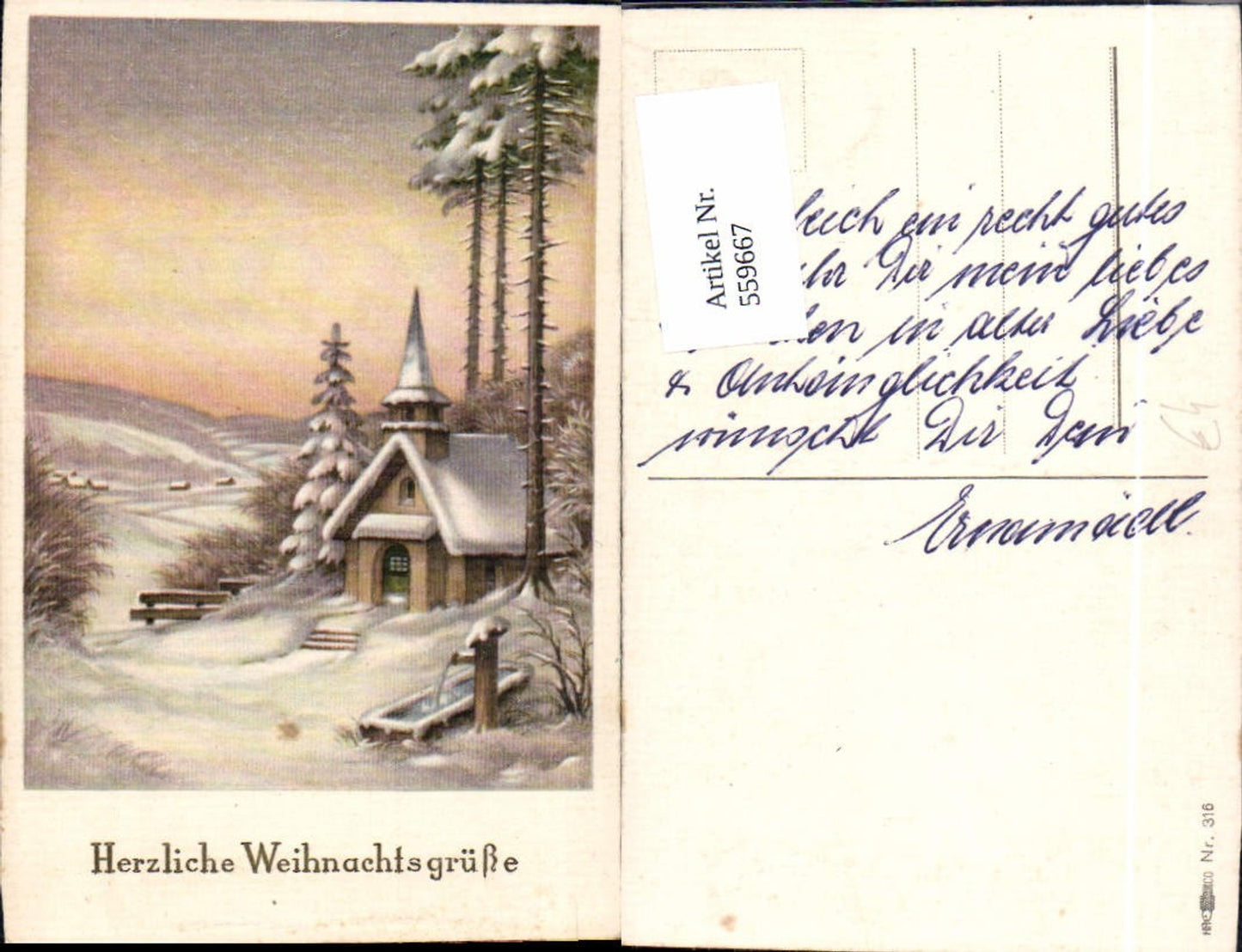 559667,Künstler Ak Weihnachten Kirche Winterlandschaft Brunnen