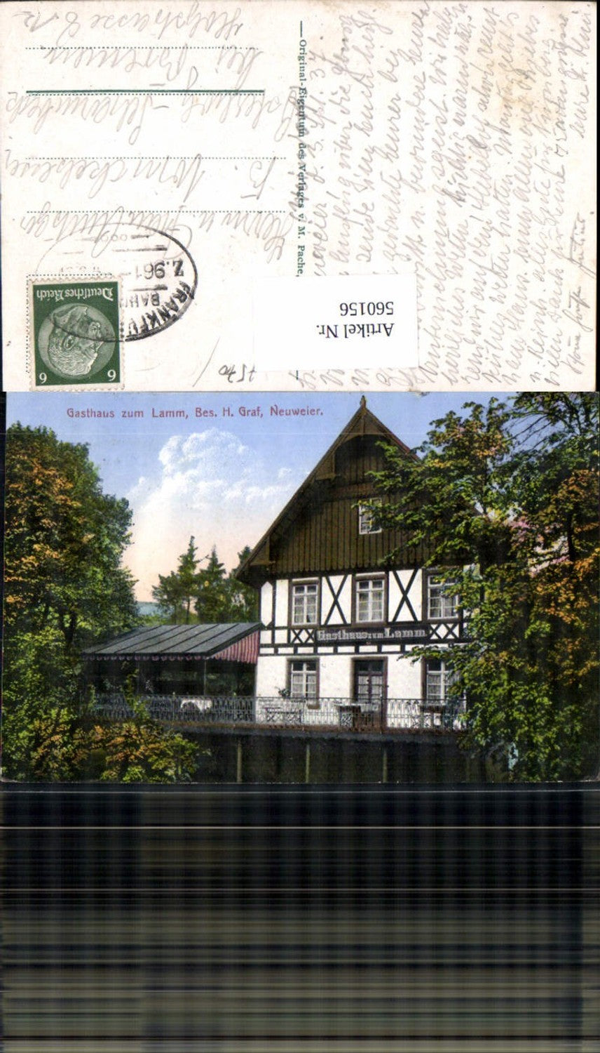 560156,Baden-Baden Gasthaus z. Lamm Bes. H. Graf Neuweier Bahnpost Zug 961 Frankfurt