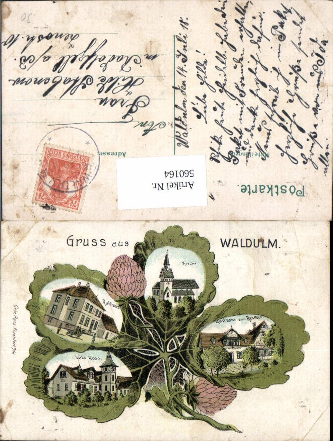 560164,Kleeblatt-Litho Waldulm Gasthaus z. Rebstock Kirche Kappelrodeck
